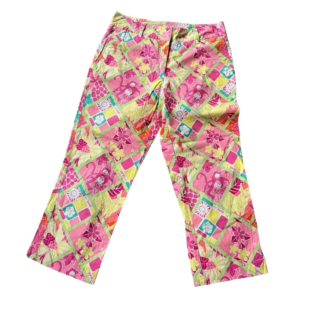 Lilly Pulitzer‎ Vtg White Label Hula Monkey Diamond Pattern Rachel Capri Pants 4